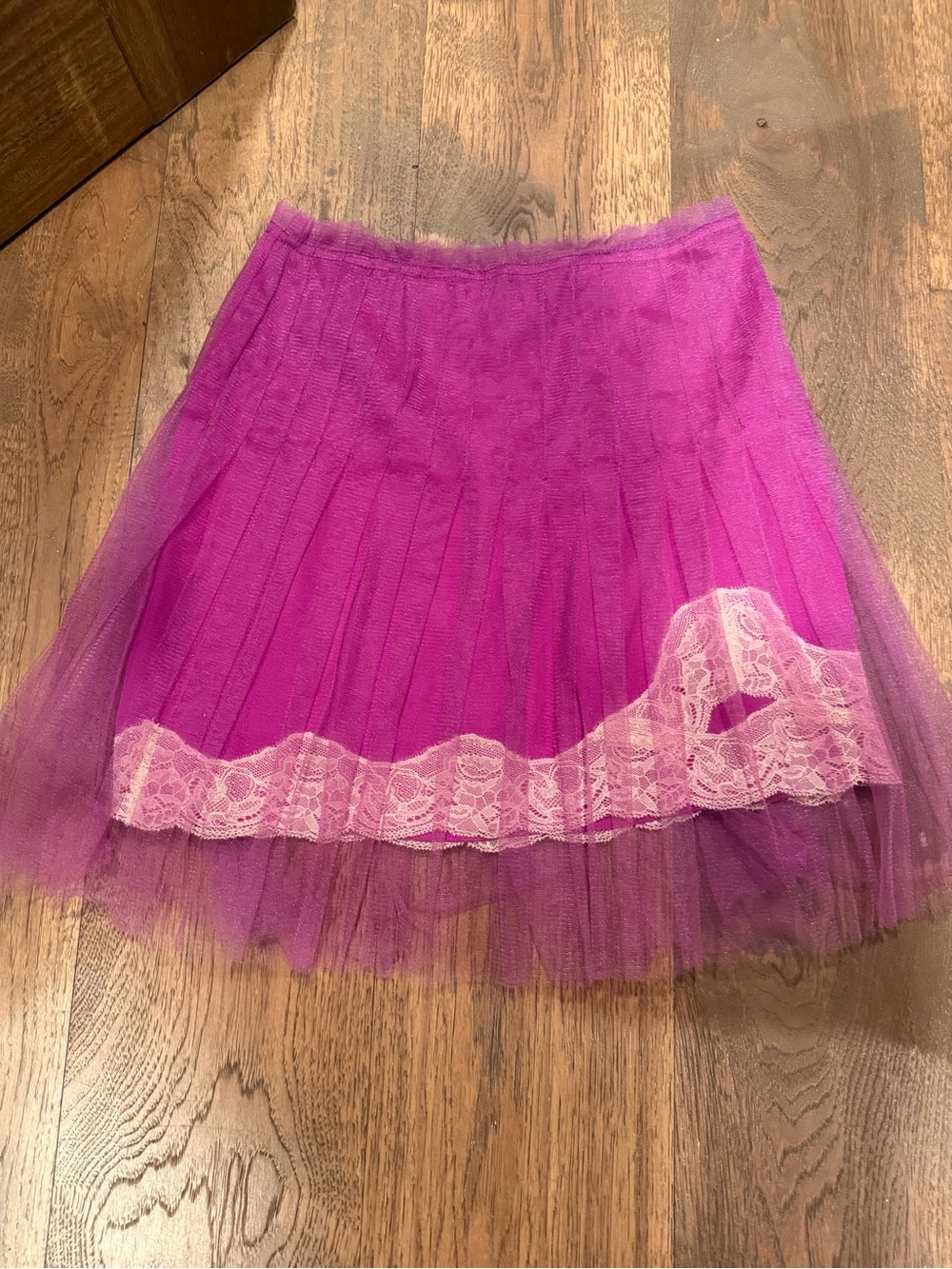 Rodarte Pleated Tulle Skirt with Lace Trim - Magenta